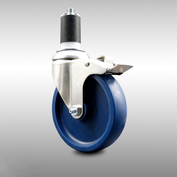 5 Inch 316SS Solid Poly Swivel 1-1/2 Inch Expanding Stem Caster Lock Brake SCC